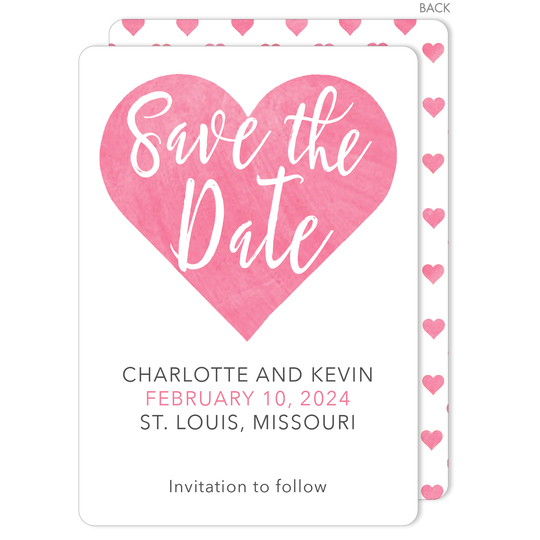 Pink Watercolor Heart Save The Date Announcements